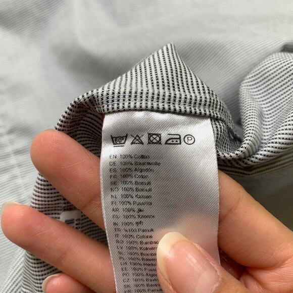 Eton Shirt Mens 17 Black White SLIM Pinstripe Button Up Long Sleeve Work Travel - Picture 5 of 8